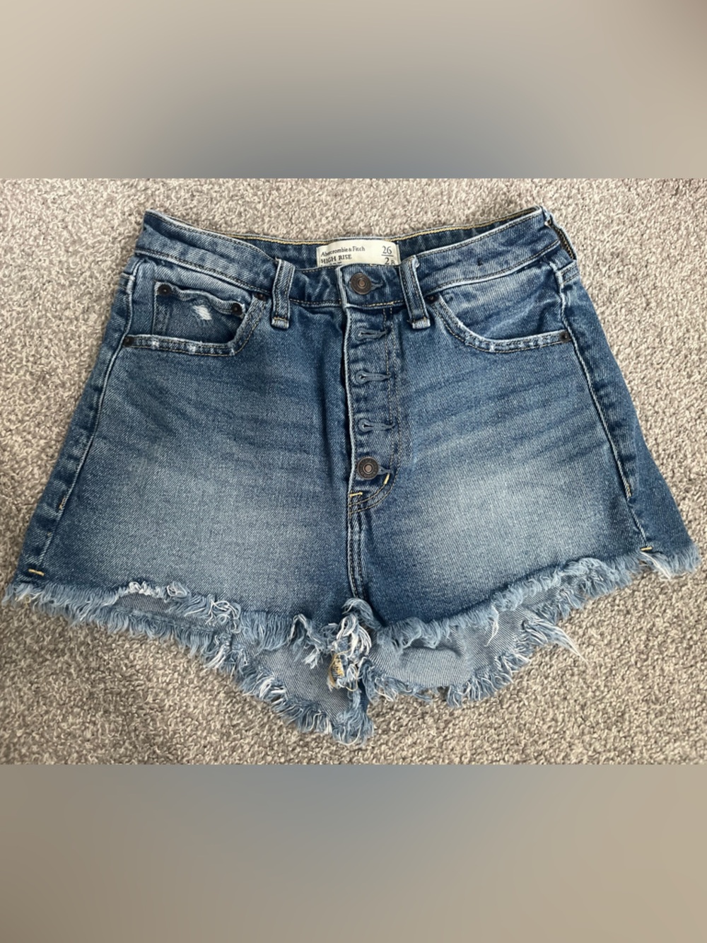 Abercrombie High-Rise Denim Shorts - Blue